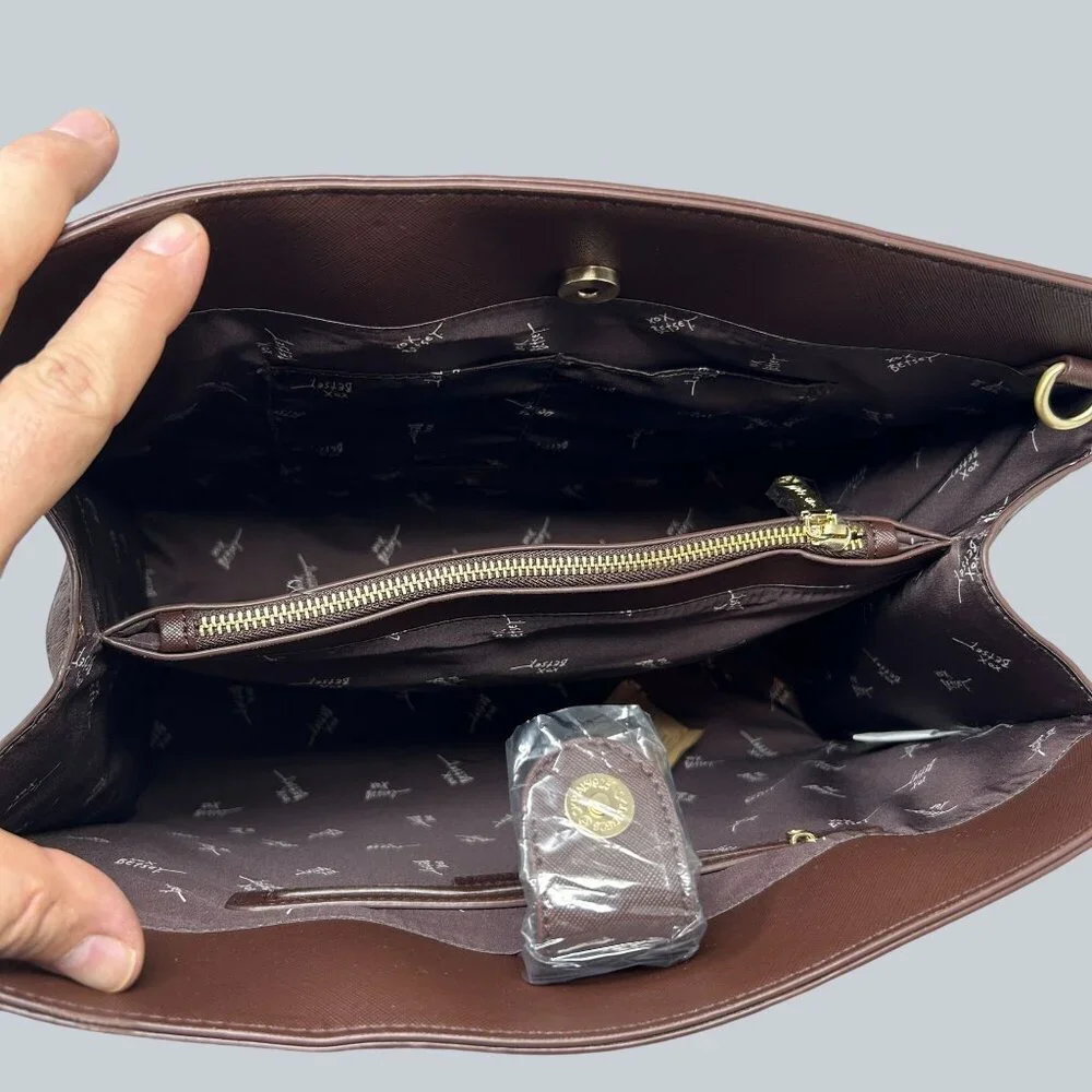 Betsey Johnson Brown Embossed Skull Tote Bag Gold Accents & Detachable Strap - Picture 8 of 12